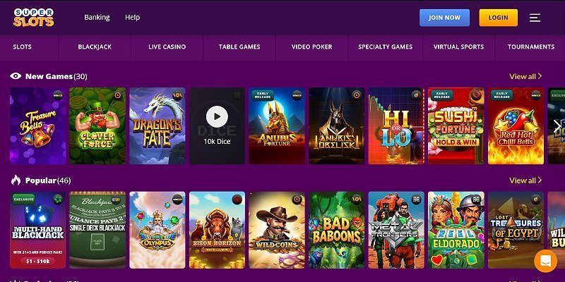 Super Slots casino lobby (US)